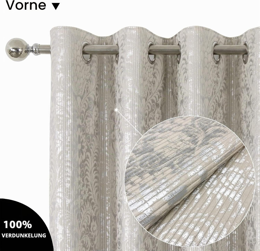 always4u 100% Blickdicht Vorhang Elegante Gardinen mit Sliber Muster Verdunkelung Schallschutz mit Ö