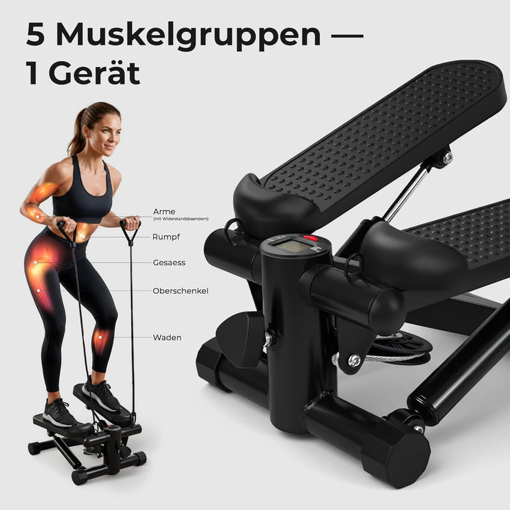Mini Stepper Heimtrainer mit Widerstandsbändern & LCD-Display – Leiser Swing-Stepper mit Hydraulik-S