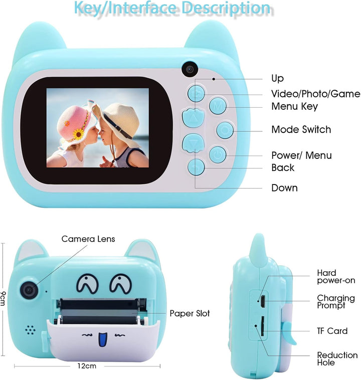 Sofortbildkamera für Kinder, 6,1 cm LCD-Bildschirm Kinder Druckkamera,Digitalkamera für Kinder mit 6