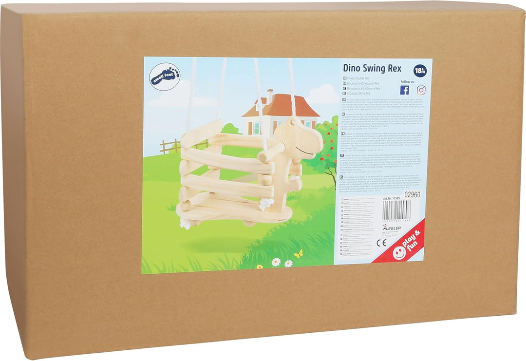 small foot 11589 Dinoschaukel Rex aus Holz, stabil und sicher aufgrund Einer erhöhten Umrandung, ab
