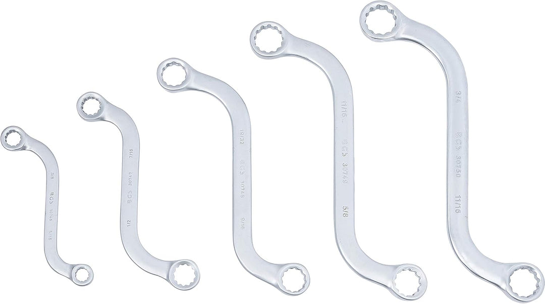 BGS 32150 | S-Form Doppel-Ringschlüssel-Satz | Zollgrössen | SW 3/8" - 3/4" | 5-tlg., Zollgrössen |