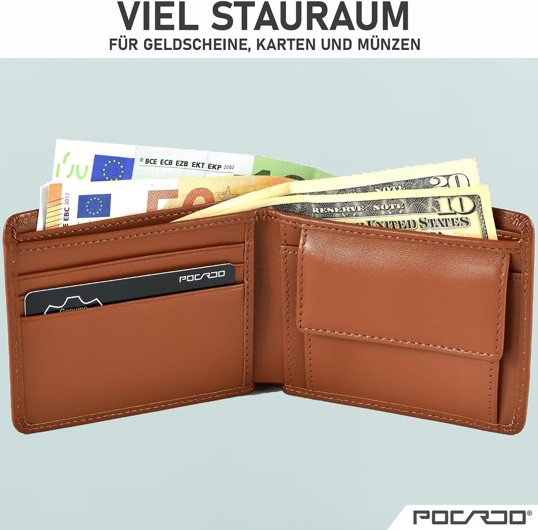 POCARDO Stripe Kompakte Herren Geldbörse aus Leder &amp; Carbon - Exklusives Portemonnaie für Männer - S