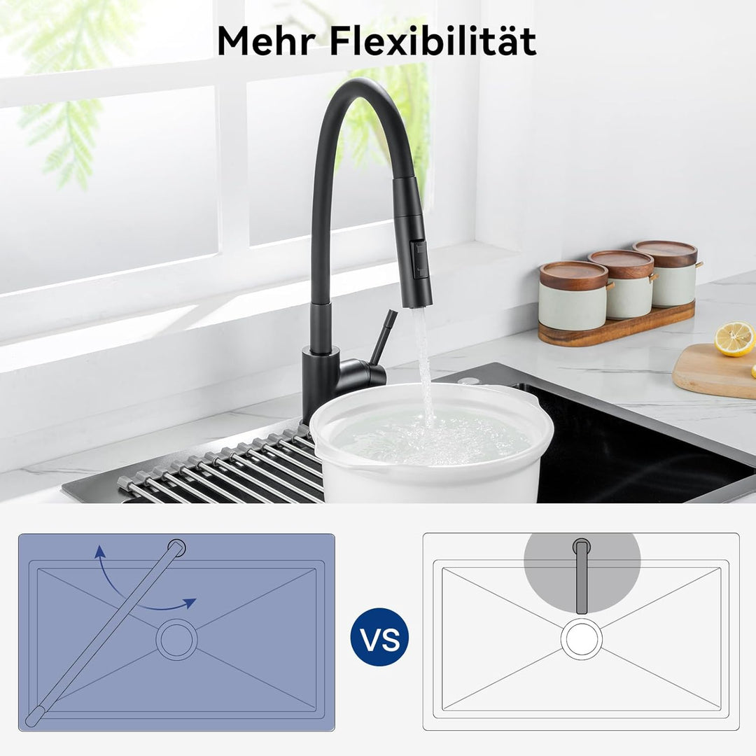 CECIPA Wasserhahn Küche Gebürstet, Flexibler Wasserhahn mit 2 Strahlarten, Küchenarmatur Schwarz 360