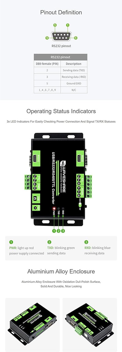 Industrial Isolated USB / RS232 / RS485 / TTL to RS232 / 485 / TTL Converter, Multi-Bus Conversion,