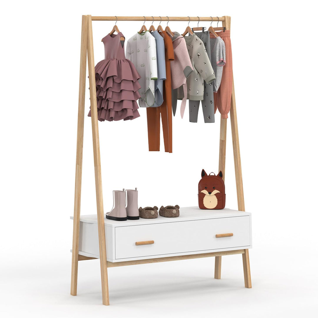 IDMarket - Kindertrage Tipi Leon 130 cm mit 1 Tür weiss und Holz