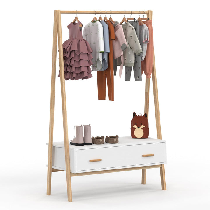 IDMarket - Kindertrage Tipi Leon 130 cm mit 1 Tür weiss und Holz