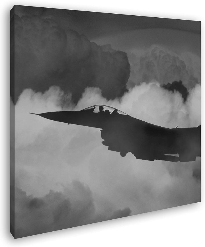 deyoli Militärsflugzeug bei Nachthimmel Format: 60x60 Effekt: Schwarz&Weiss als Leinwandbild, Motiv