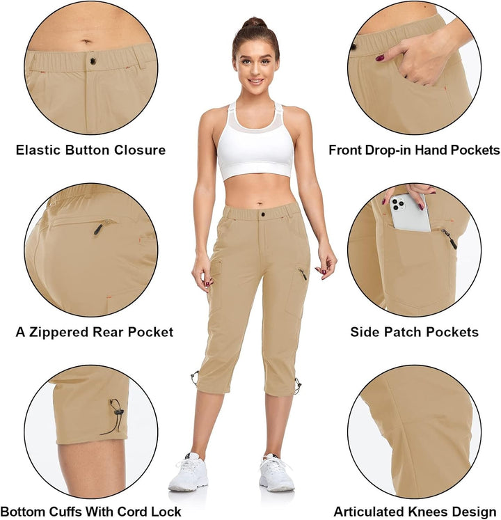 GymBrave Damen-Cargohose, schnelltrocknend, Outdoor-Camping-Caprihose, wasserabweisend, LSF 50, mit