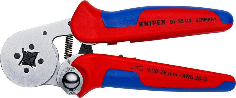 Knipex Selbsteinstellende Crimpzange für Aderendhülsen mit Seiteneinführung verchromt, mit Mehrkompo