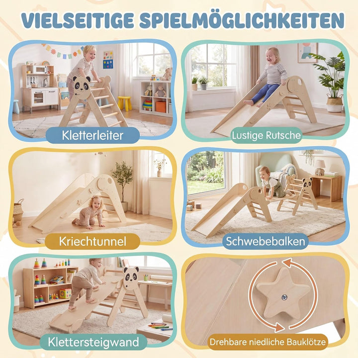 RELAX4LIFE 3er Set Montessori Kletterdreieck, Indoor Klettergerüst mit Rutsche, Rampe & Kletterleite