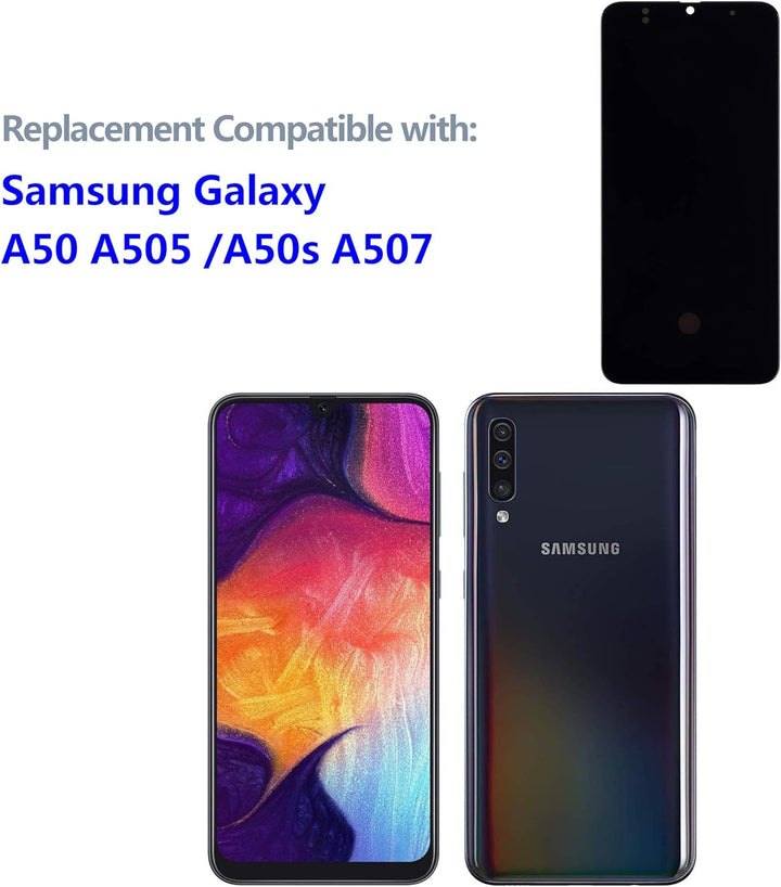 swark AM-OLED Display Kompatibel mit Samsung Galaxy A50 SM-A505 & A50s SM-A507 (Schwarz Ohne Rahmen)