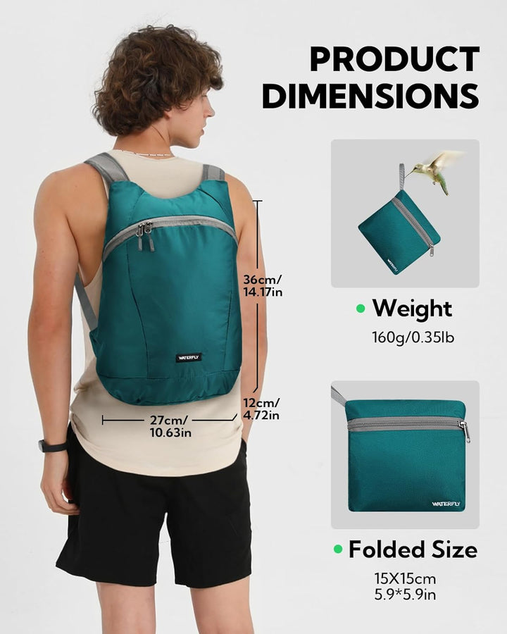 WATERFLY Faltbarer Rucksack Klein 15L: Ultraleicht Wanderrucksack Packable Tagesrucksack Sportliche