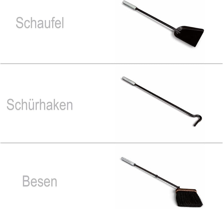 MS Beschläge 4-tlg. Kaminbesteck Anthrazit beschichtet - Kamingarnitur Einfassung &amp; Griffe massiv Ed