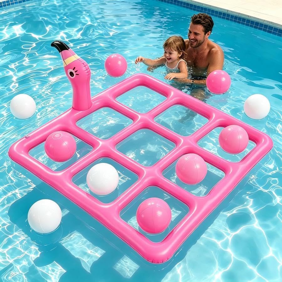 Aufblasbares Tic Tac Toe Pool Spielzeug, Schwimmendes Wasserspiel für Pool &amp; Strand