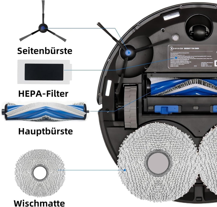 Bluearks 21 Stück Zubehörset für Ecovacs T30 Pro Omni Roboter Saugroboter, 1 Hauptbürste, 4 Filter,