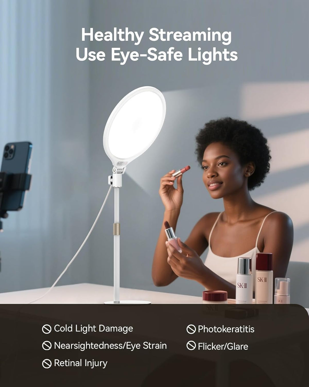 TELESIN Ringlicht mit Stativ Handy Laptop Videokonferenz Licht, 10.2" Ring Light Ringleuchte LED 9 L