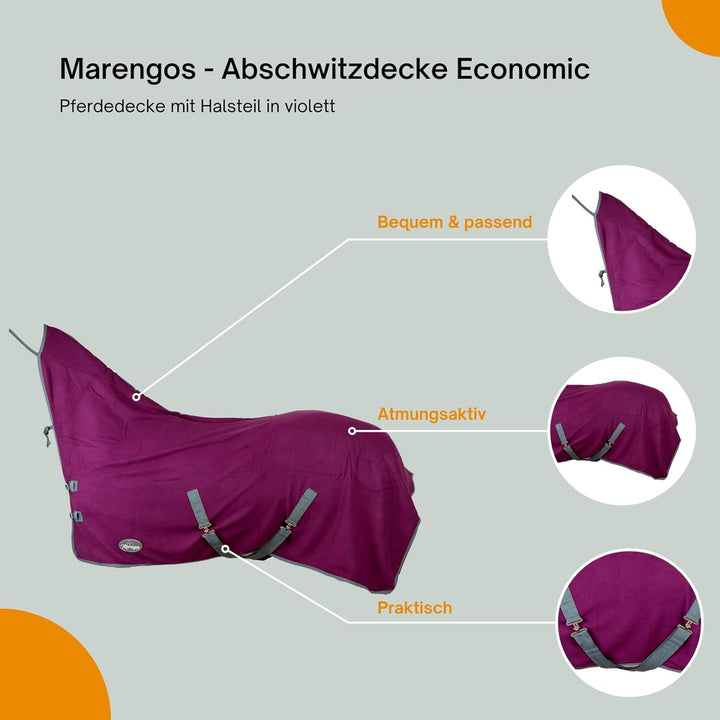 Marengos - Abschwitzdecke Economic mit Halsteil | Pferdedecke m. Kreuzgurt, Metallverschluss, Schwei