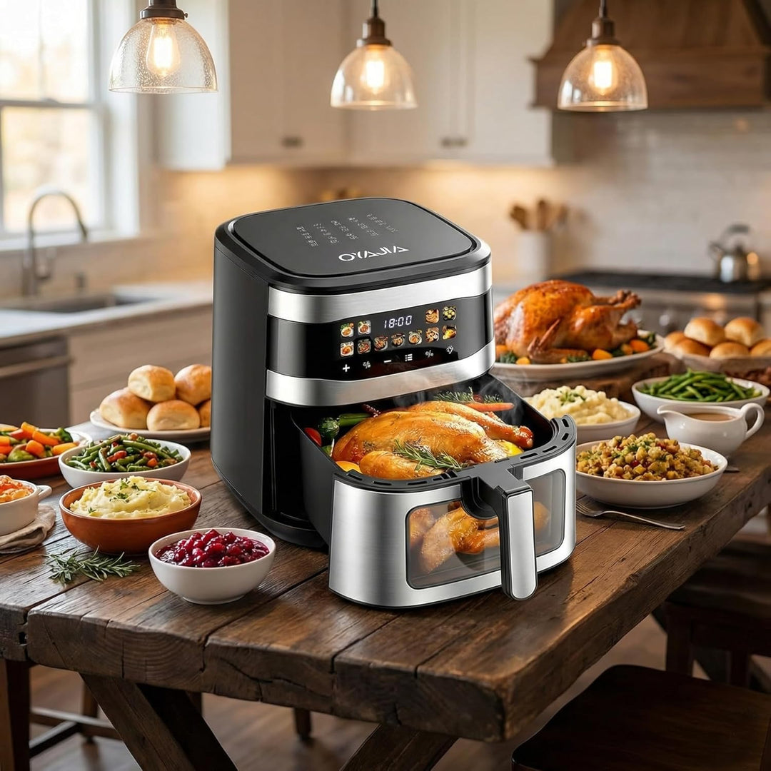 Airfryer Heissluftfritteuse, 10 Liter XXL Air Fryer, 11in1 Heissluftfritteuse, LED-Display mit Senso
