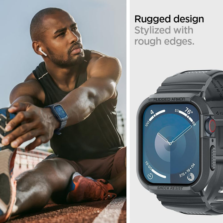 Spigen Rugged Armor Pro Hülle mit Band für Apple Watch 45/44mm | TPU-Unibody-Hülle mit Armband, Carb