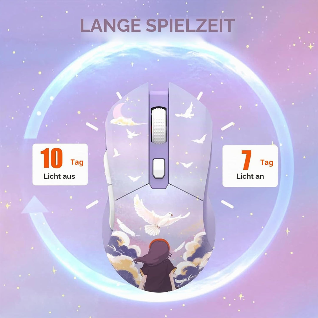 DAREU Kabellose Gaming Maus mit Ladestation, Wiederaufladbar, RGB, 12.000 DPI, 7 Programmierbare Tas