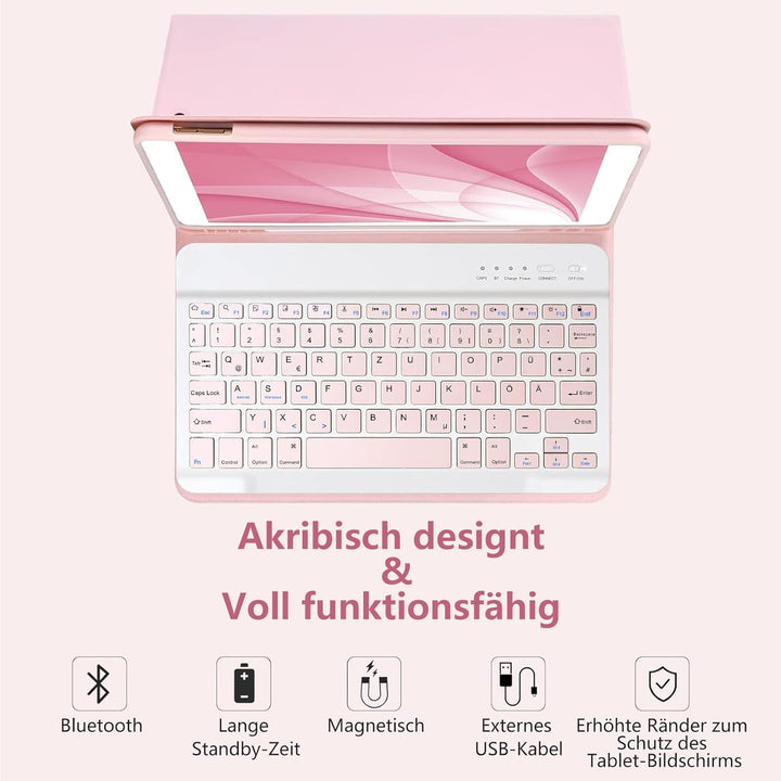 MMK Tastatur Hülle für iPad 10.2 Zoll (9/8/7 Generation 2021/2020/2019), für iPad Air 3rd 2019 und P