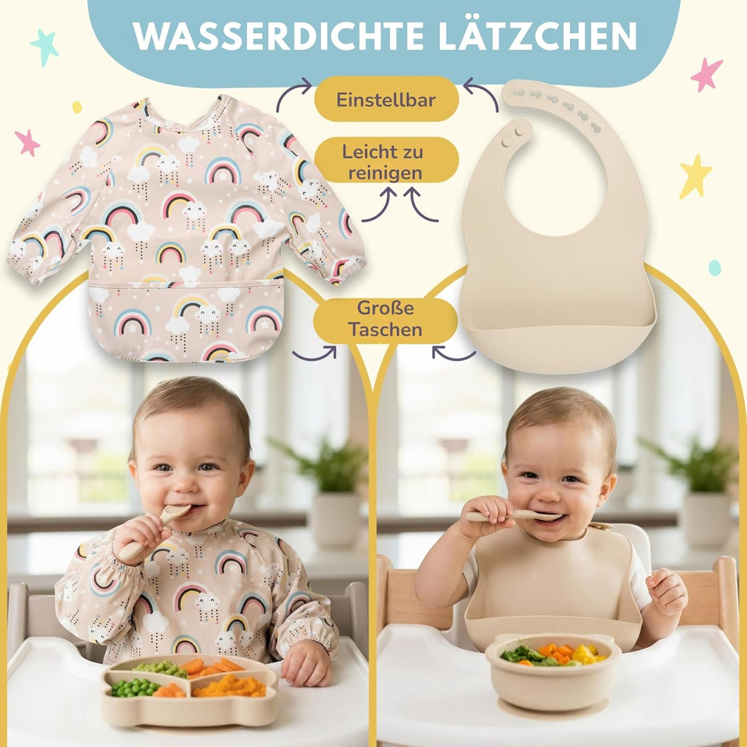 Baby Geschirrset | 12 Stücke | Baby Teller Set | Baby Geschirrset mit Saugnapf | Baby Geschirr | BPA