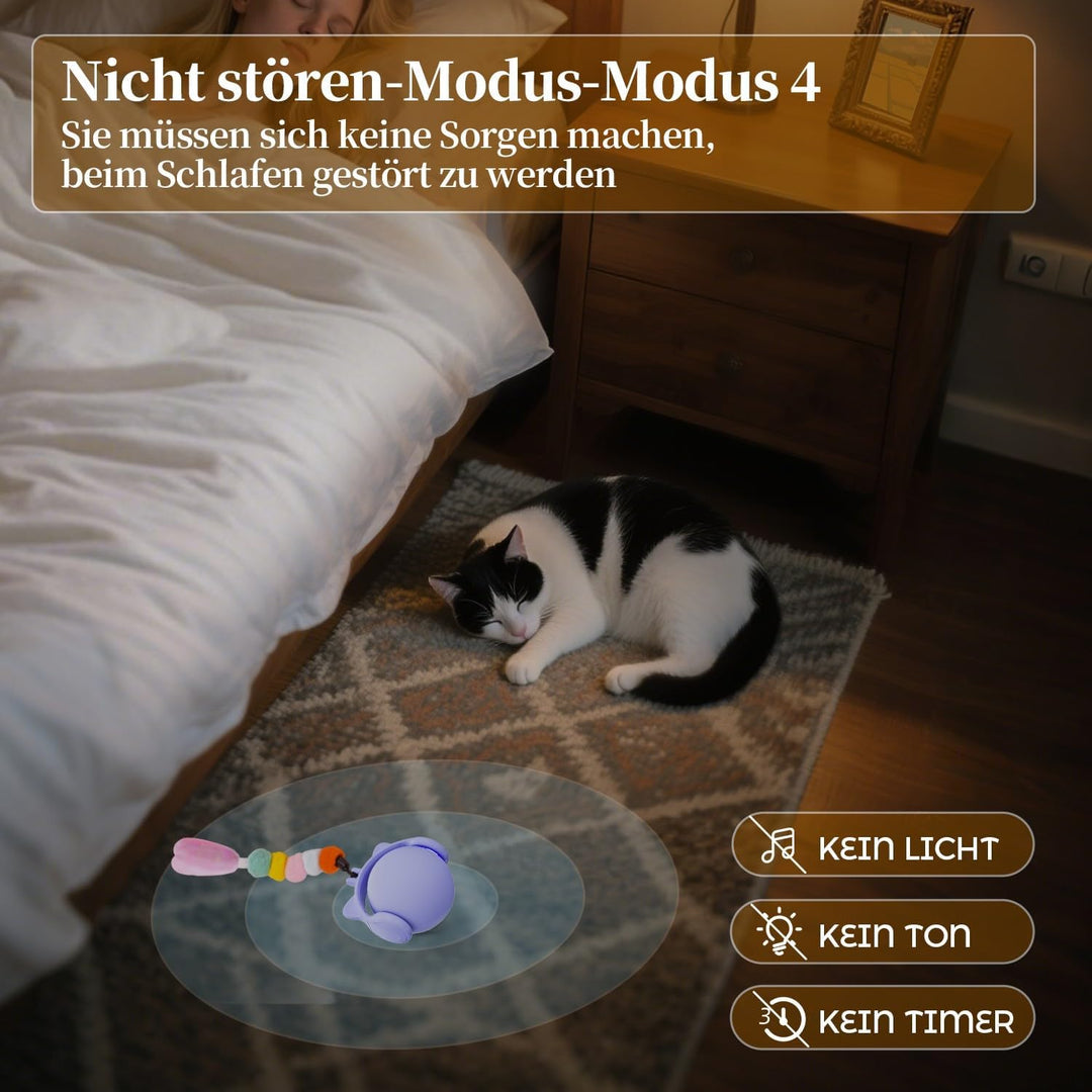 GoldenSun Katzenspielzeug, Automatisch Rollender Ball mit Federschwanz für Hauskatzen, Bewegungsakti