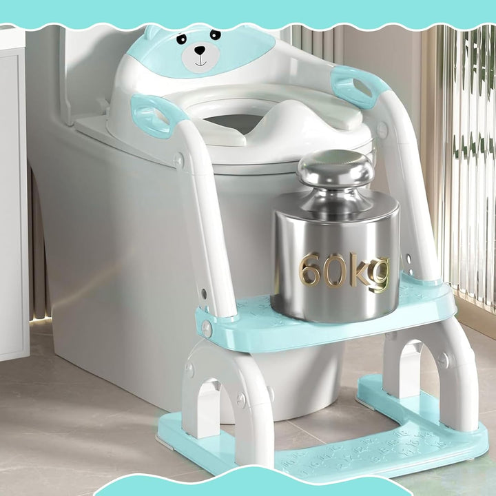 8-fach höhenverstellbarer 2-in-1 Toilettensitz Kinder mit Treppe, Klappbarer Tritthocker mit Spritzs