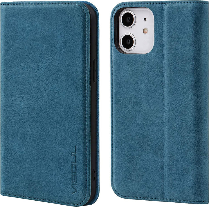 VISOUL Hülle für iPhone 12 Pro, iPhone 12 Handyhülle [100% Echtleder] [Lifetime Garantie] [RFID Schu