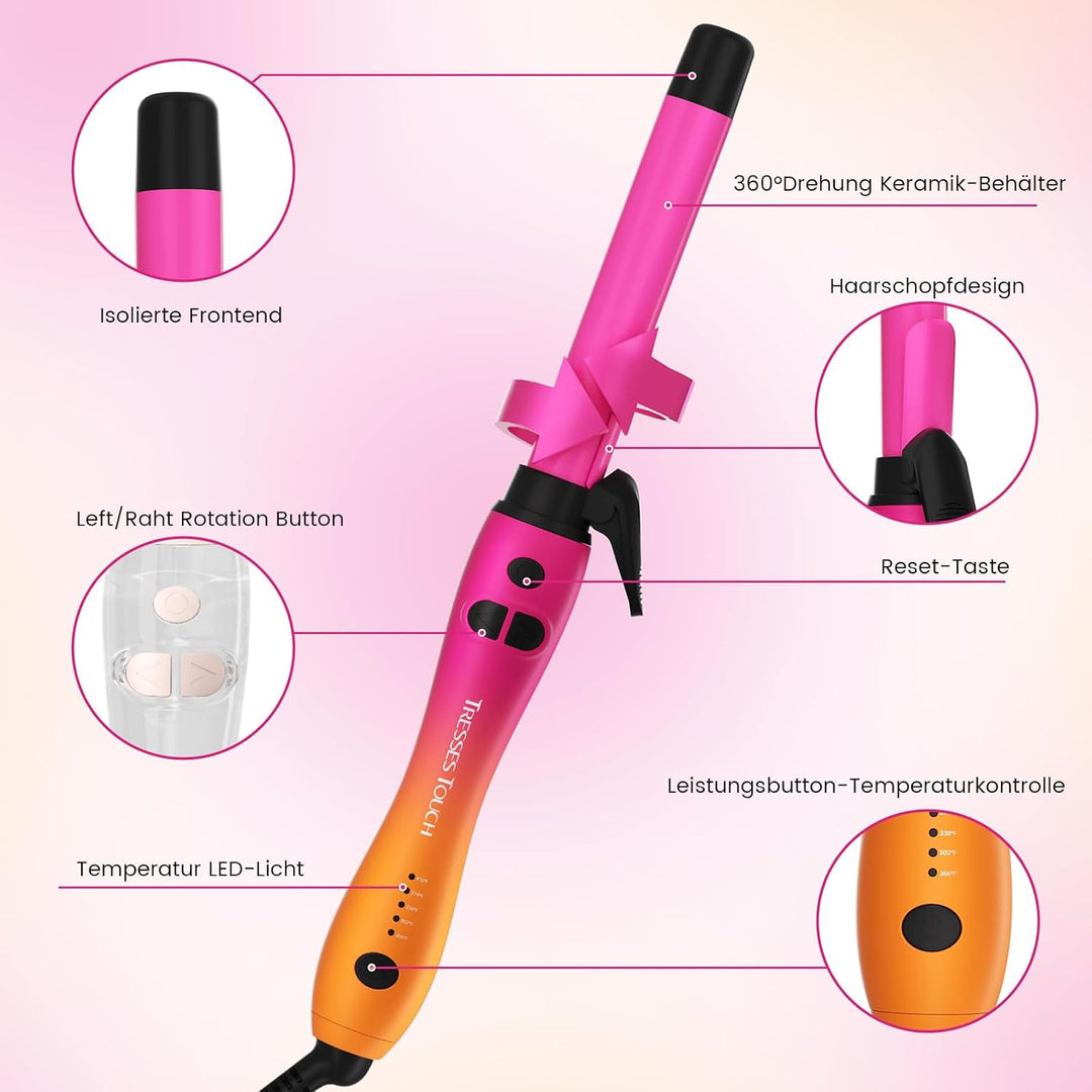 Lockenstab Automatisch Hair Curler with Klemme, Rotierend Curling Iron 1 Inch mit Tourmalin Keramik,
