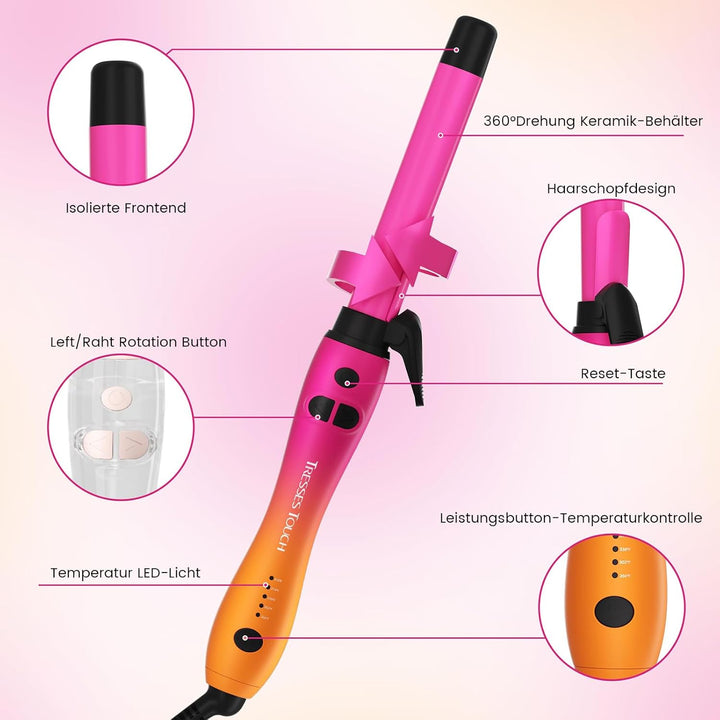 Lockenstab Automatisch Hair Curler with Klemme, Rotierend Curling Iron 1 Inch mit Tourmalin Keramik,