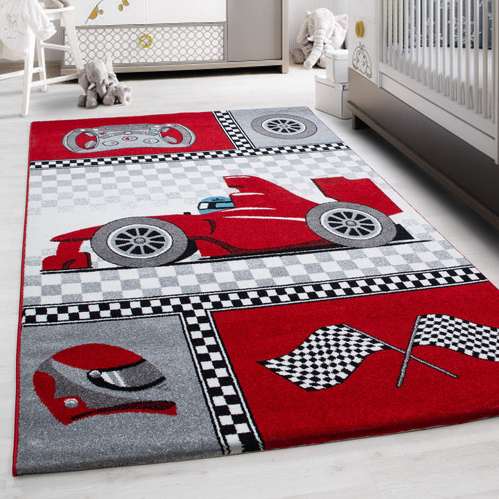 Kinderteppich Rennwagen Muster Spielteppich Weich & Soft Babyzimmer Spielzimmer Kinderzimmer Teppich