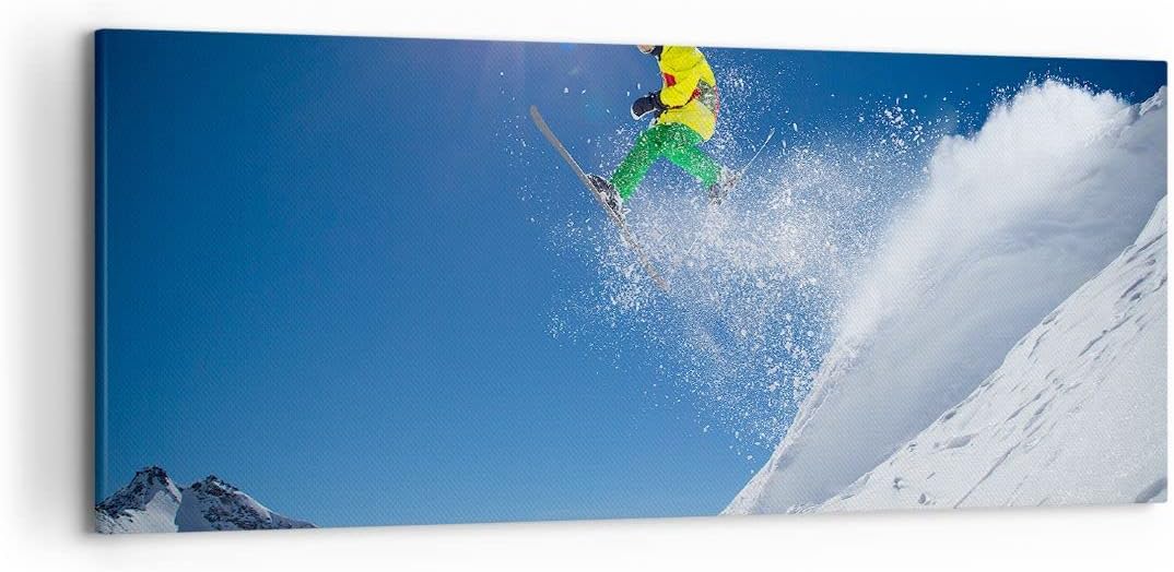 Wandbilder Dekoration Wohnzimmer Ski Winter Schnee Berg Panorama Bilder auf Leinwand 120x50cm Leinwa