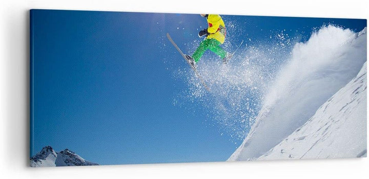 Wandbilder Dekoration Wohnzimmer Ski Winter Schnee Berg Panorama Bilder auf Leinwand 120x50cm Leinwa