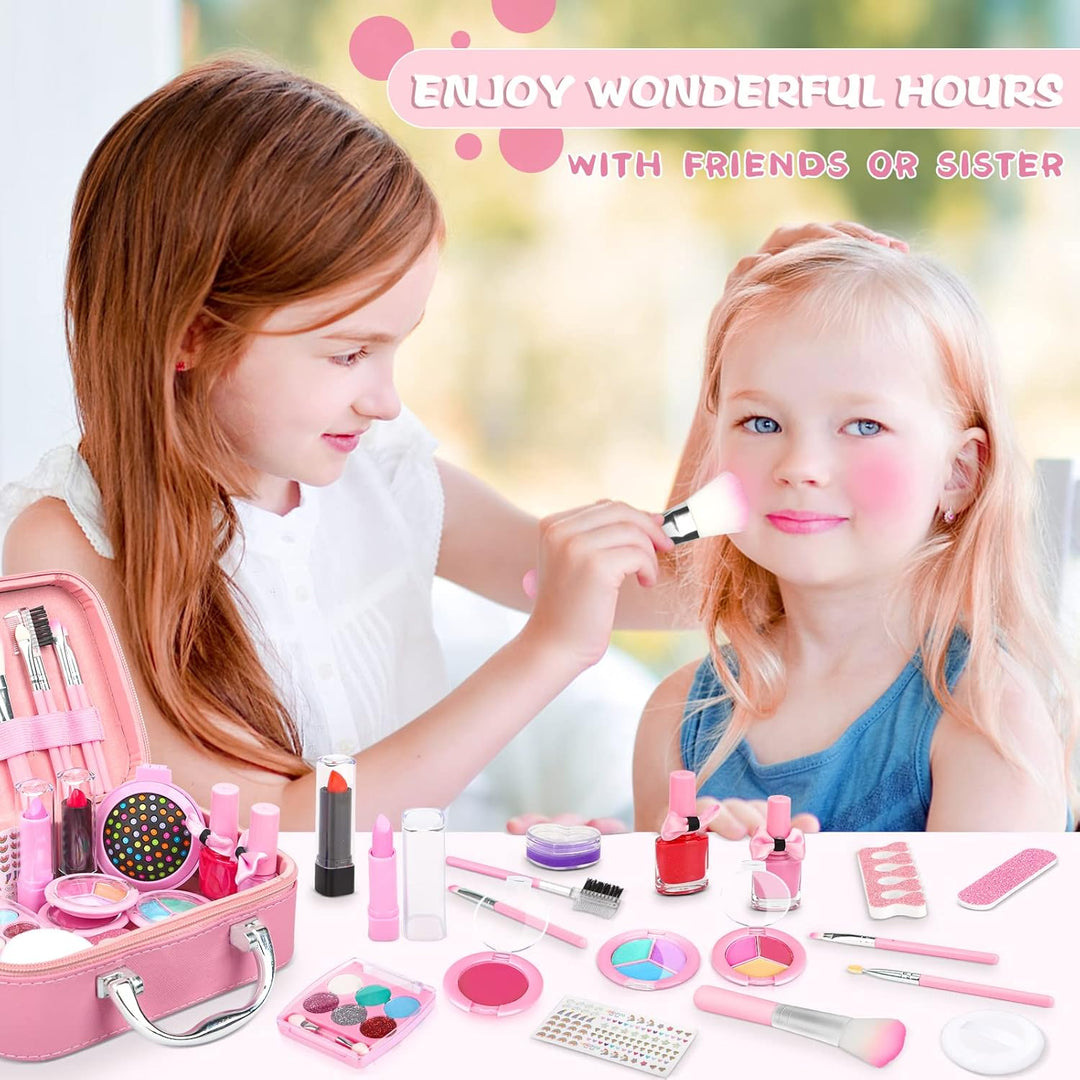 Dreamon Kinderschminke mädchen, Waschbar Make up Spielzeug für Mädchen Kinder Nagellacke mit Koffer