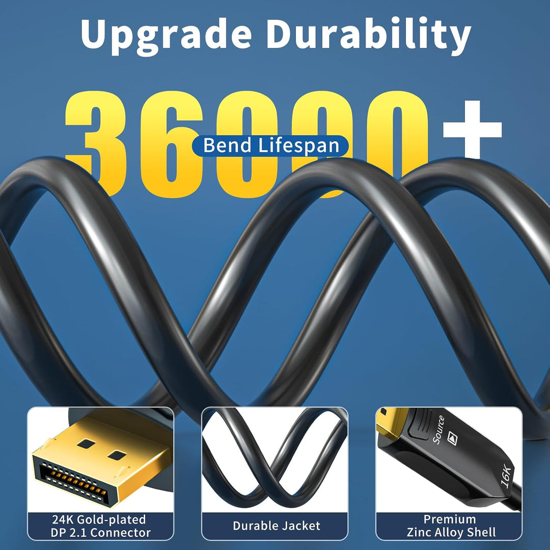 Glasfaser DisplayPort Kabel 2.1 2.0 20M, 16K Glasfaserkabel DP 2.1 2.0 Kabel Unterstützt 54 Gbit/s,