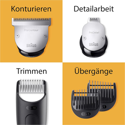 Braun Barttrimmer, Trimmer/Haarschneider Herren, Haarschneidemaschine Profi, 40 Einstellungen, Lades