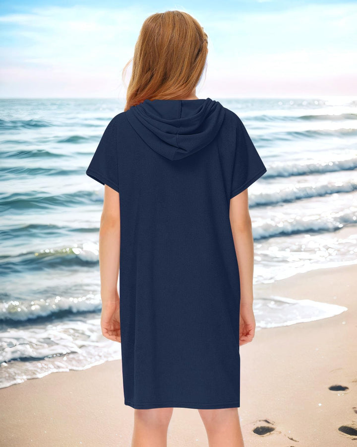 BesserBay Mädchen Badeponcho Kapuze Poncho mit Taschen Zip Cover Up Kinder Unisex 120-160 130 Navy,
