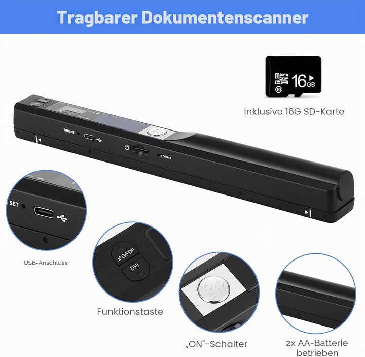 Tragbarer Dokumentenscanner, Mini-Fotoscanner, 900 DPI, Farbscanner, A4, hohe Geschwindigkeit, USB-a