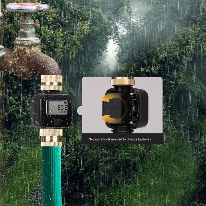 Messing-Wasserdurchflussmesser mit LCD – genaue Gallonen-/Liter-Messung für Poolfüllung, Wohnmobil-T