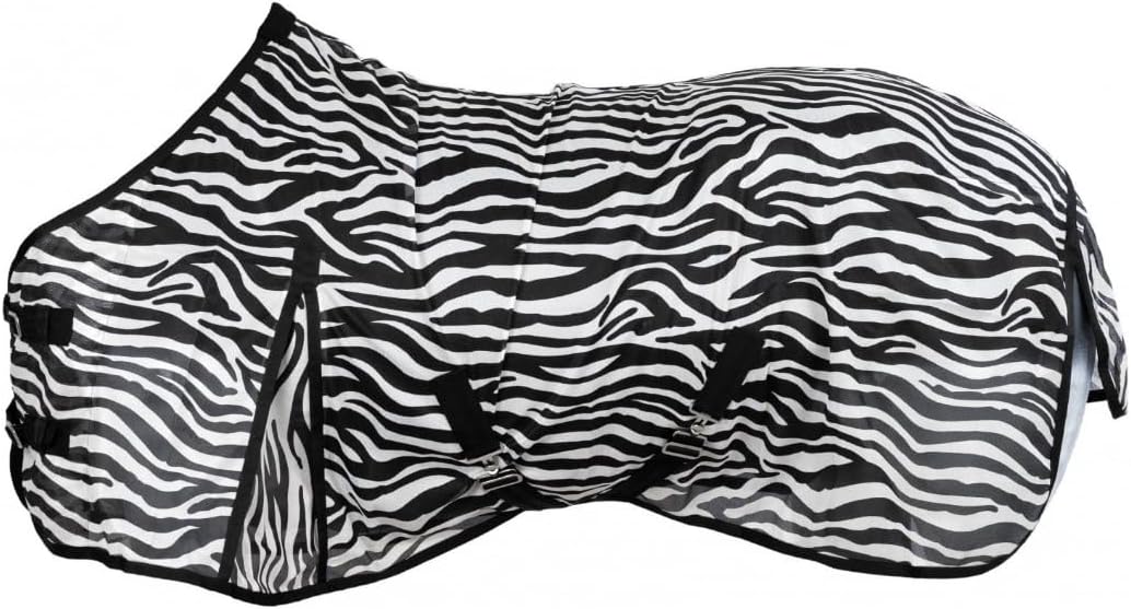 RL24 - Zebra Fliegendecke mit Kreuzgurt – reissfeste & feinmaschige Pferdedecke – Weidedecke zum Sch