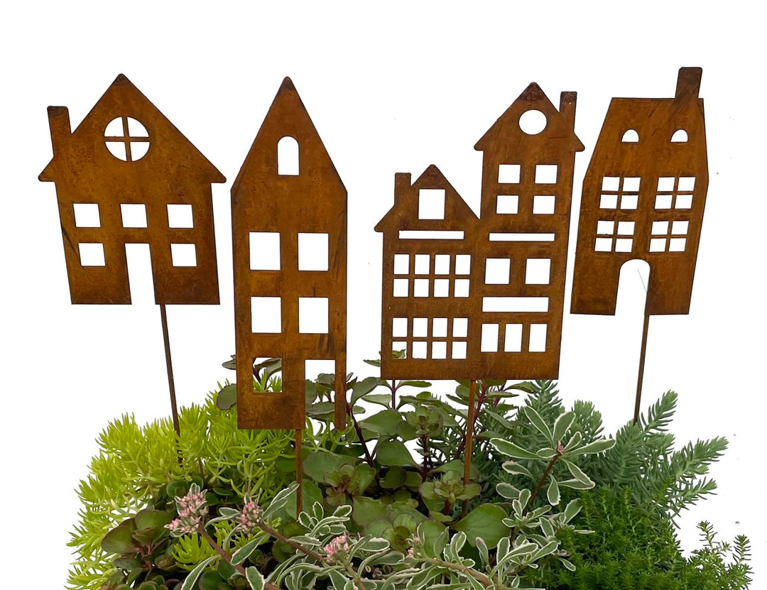 LB H&F Lilienburg 4er Set Häuser Gartenstecker rost Deko Gartendeko Rosthaus edelrost deko Frühling