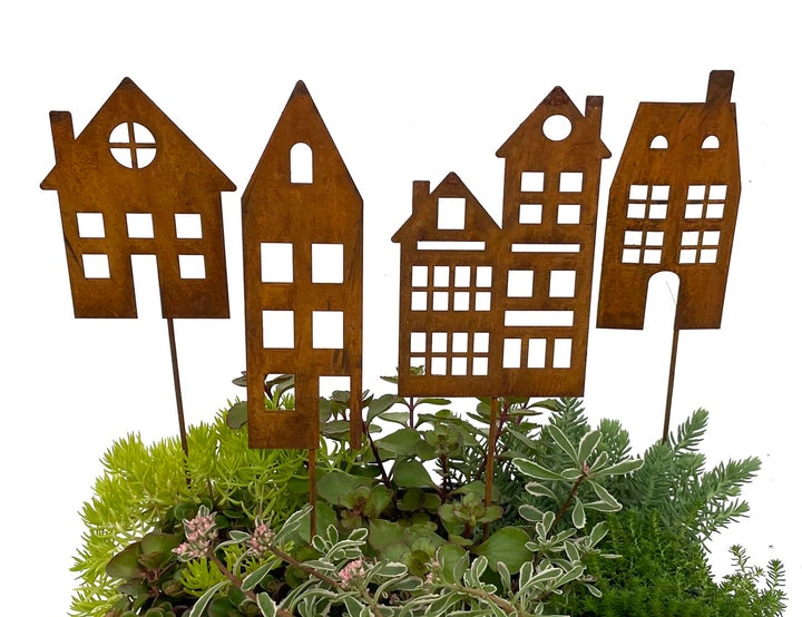 LB H&F Lilienburg 4er Set Häuser Gartenstecker rost Deko Gartendeko Rosthaus edelrost deko Frühling