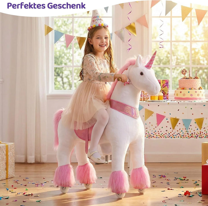 PonyCycle Einhorn zum Reiten, für Erwachsene/Kinder ab 7, 76cm Hoch, Einhorn auf Rollen mit Handbrem