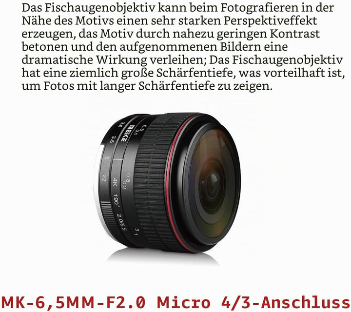 Meike MK 6,5 mm f/2.0 Objektiv Fisheye für olypums Panasonic Micro 4/3 Mount Cameras