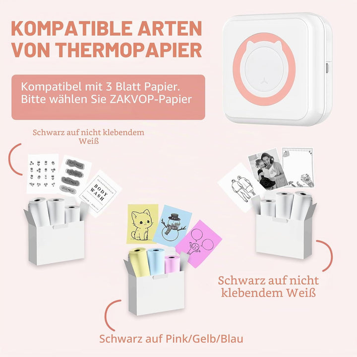 Mini drucker 300DPI, Mini drucker Aufkleber, Mini drucker für Smartphone, Bluetooth tragbarer Mini t