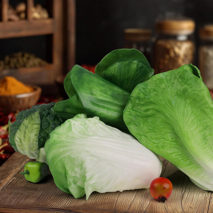 Woration Grün Künstlich Gemüse Satz Lebensecht Kopfsalat Brokkoli Kohl PU Lebensmittel Modell Dekora