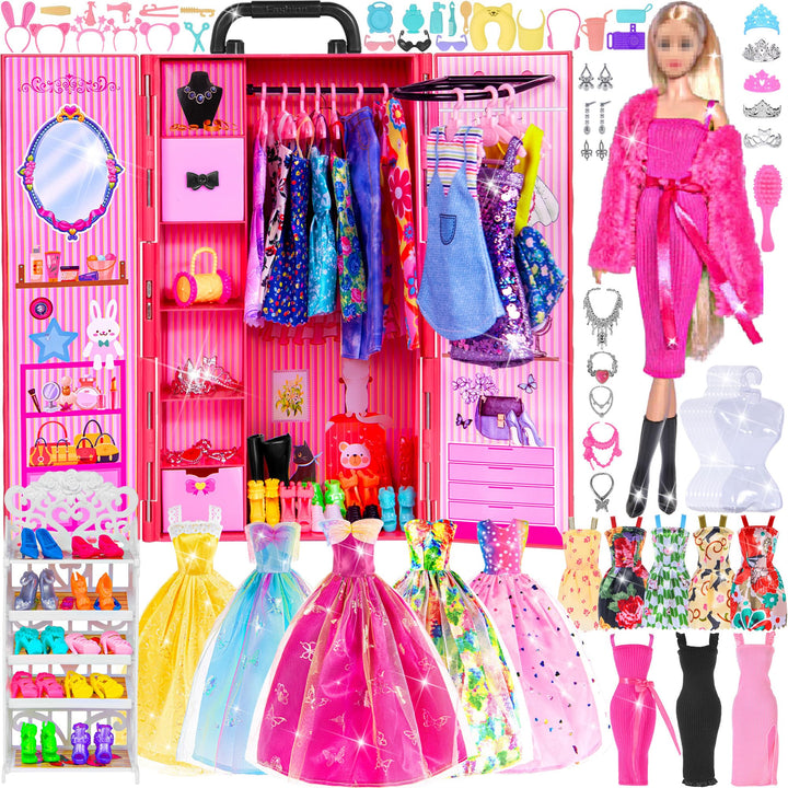 11.5 Zoll Mädchen Puppe mit Puppe Kleiderschrank Schrank Playset schliessen Mode Lange Kleider, Schu