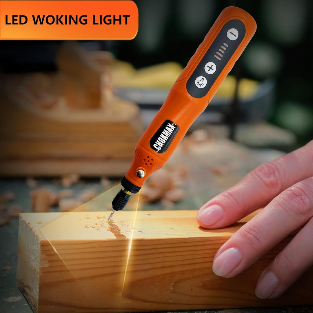 CHOKMAX Akku Multifunktionswerkzeug, 5-Gang-Schleifer-Kit mit 72 Zubehörteilen und Front-LED-Licht,