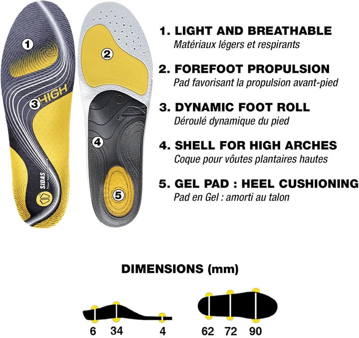 Sidas 3feet Activ' High-einlegesohlen Sohlen XS : 35-36 Yellow Black, XS : 35-36 Yellow Black